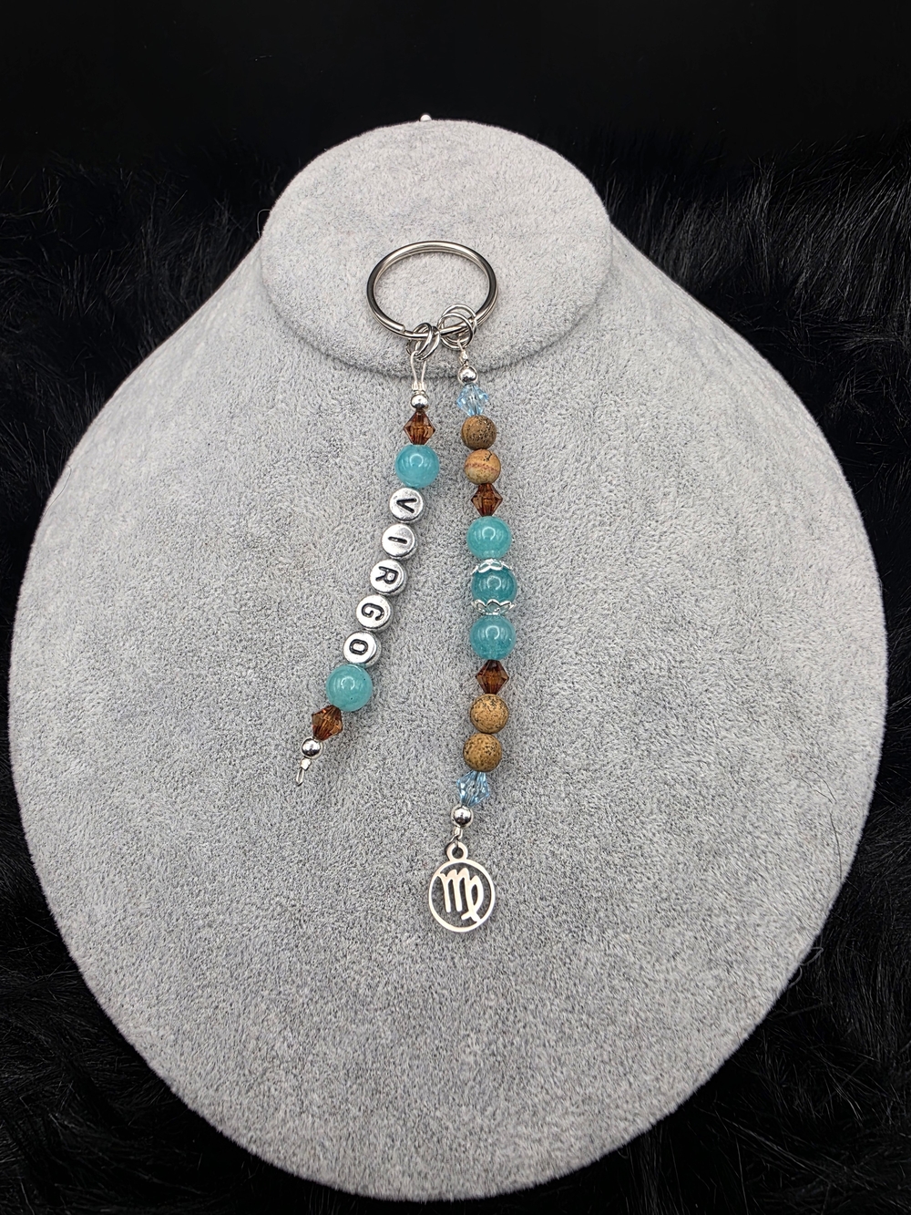 Virgo Zodiac Beaded Keychain - Turquoise & Brown